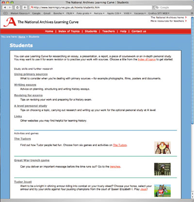 National Archives – The Learning Curve homepage