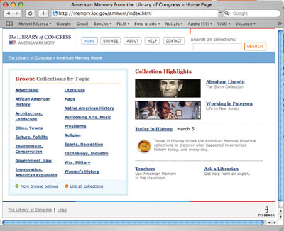 American Memory of the Library of Congress homepage