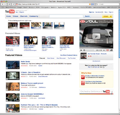 Homepage di YouTube 