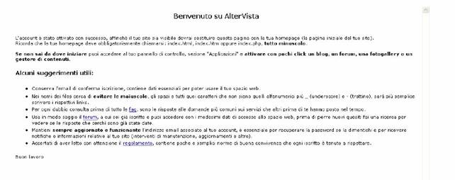 schermata della prima pagina creata su altervista
