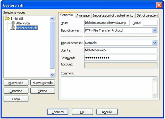 schermata di Filezilla