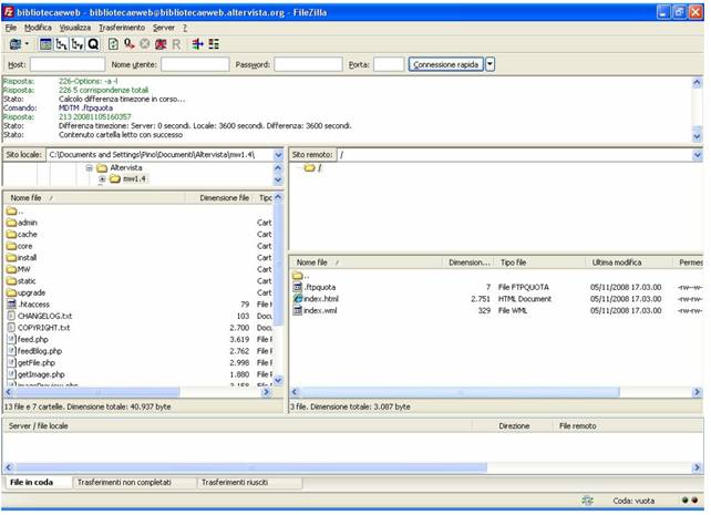 schermata di Filezilla 