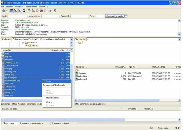 schermata di Filezilla