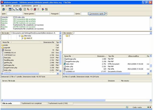 schermata di Filezilla